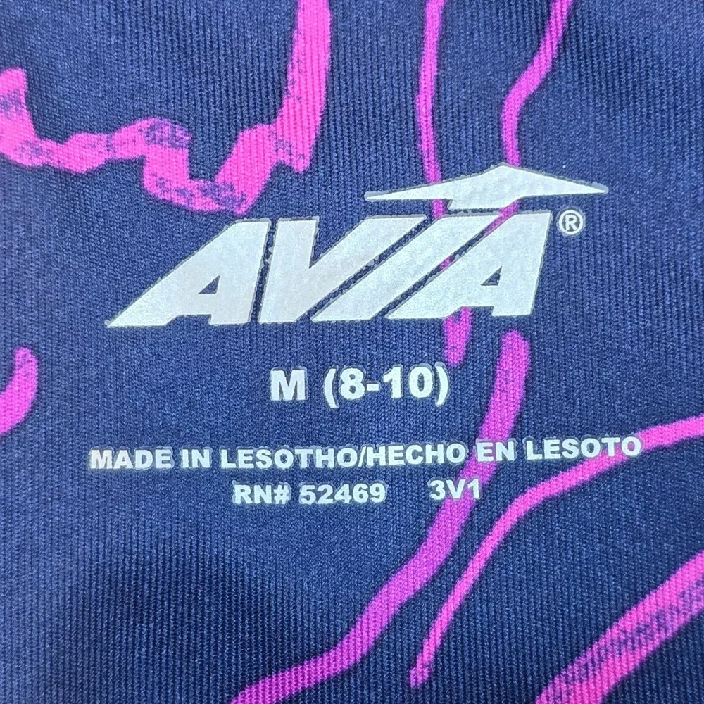 Avia Womens Navy Pink Floral High Waisted Capri Leggings Pockets Size M 8-10